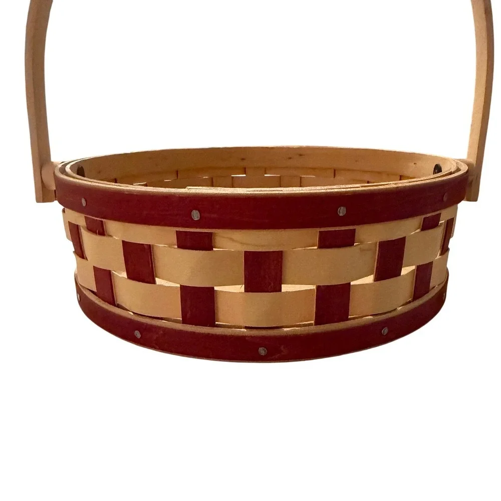 Longaberger 2006 Round Basket Red Accent Woven Wood Swinging Handle l